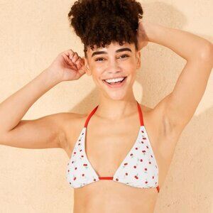 Women's Embroidered Cherry Tall Triangle Bikini Top Medium